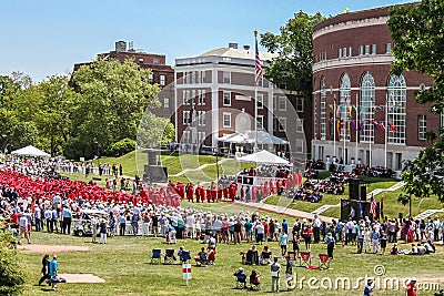 Middletown Ct USA Graduation at Wesleyan University outdoors viwing crowd and ceremony from above with Editorial Stock Photo
